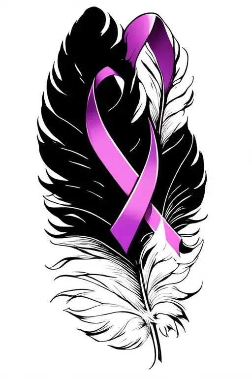 breast cancer ribbon purple ribbon with a feather tattoo design idea