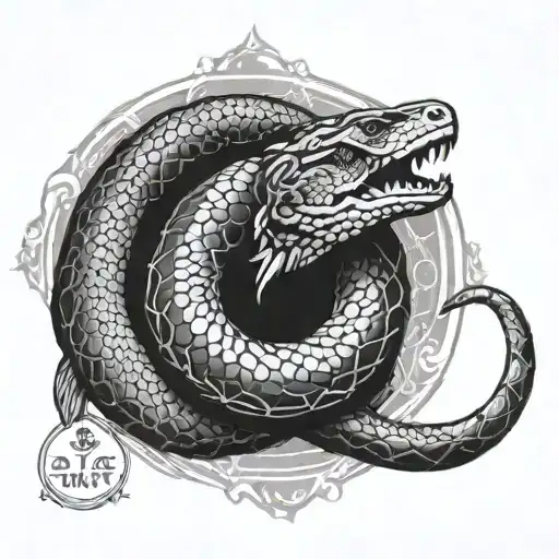 Ouroboros snake, biting tail tattoo design idea