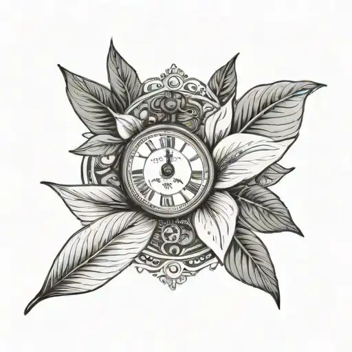 peace lily with pocket watch tattoo design idea