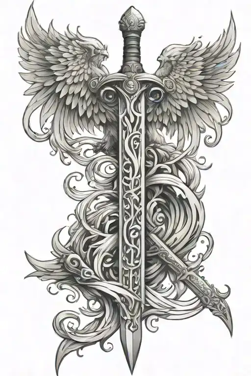 sword with phoenix for spine tattoo tattoo design idea