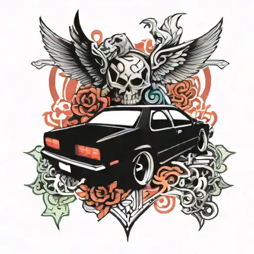 jdm car surrounded tattoo design idea