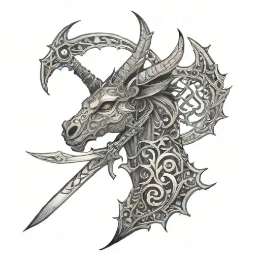 Capricorn sword and zodiac tattoo design idea