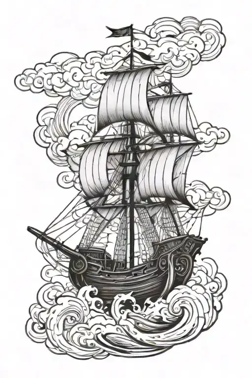 Norse ship in storm clouds tattoo design idea