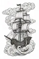 Norse ship in storm clouds tattoo design idea