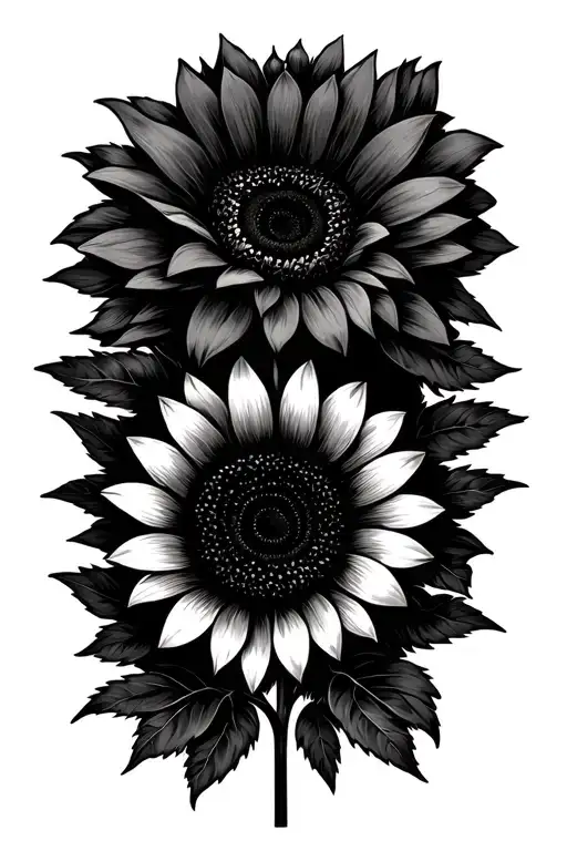 ophelia Dawn written horizontal in front of a black and white sunflower with the date January 10 2023 in Roman numerals  tattoo design idea