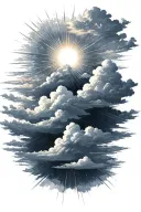 clouds sun rays tattoo design idea