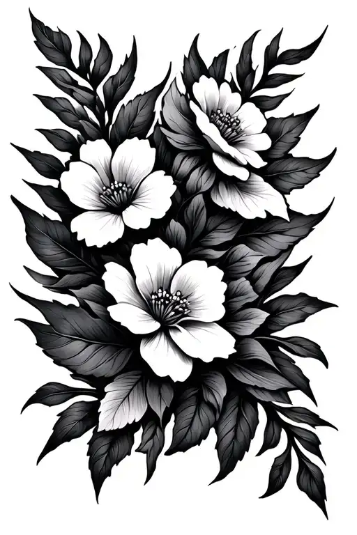 flowers and leaves blowing in the wind tattoo design idea