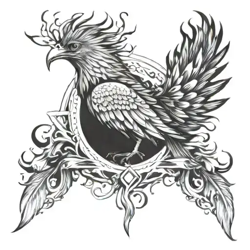 A phoenix rising from the ashes, each feather representing a different chakra and the cycle of life and death tattoo design idea