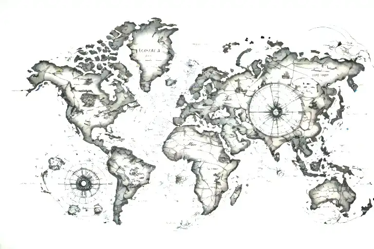 old world map Asia longitude latitude lines and compass right too tattoo design idea