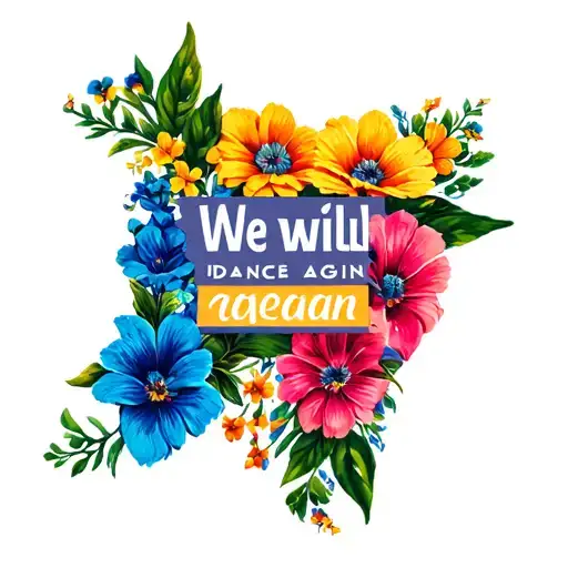 Mexican flowers in the shape of Israel with the words "We will dance again" in Hebrew tattoo design idea