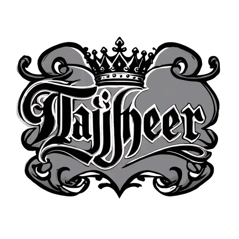 "Tajhier " name tattoo design with crown above name written tattoo design idea