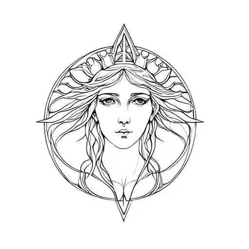 Hecate head and shoulders goddess of magic tattoo design idea