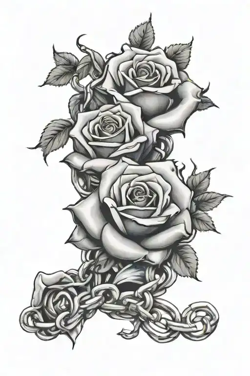 motorcycle chain wrapping around a rose growing tattoo design idea