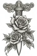 roses entwined dagger tattoo design idea