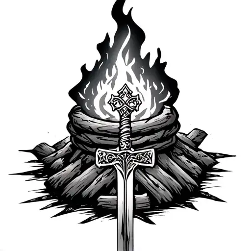 a dark souls 3 bonfire with a kingdome key instead of the coiled sword tattoo design idea