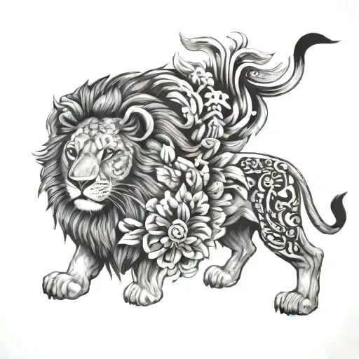 lion and mandala design incorporating tattoo design idea