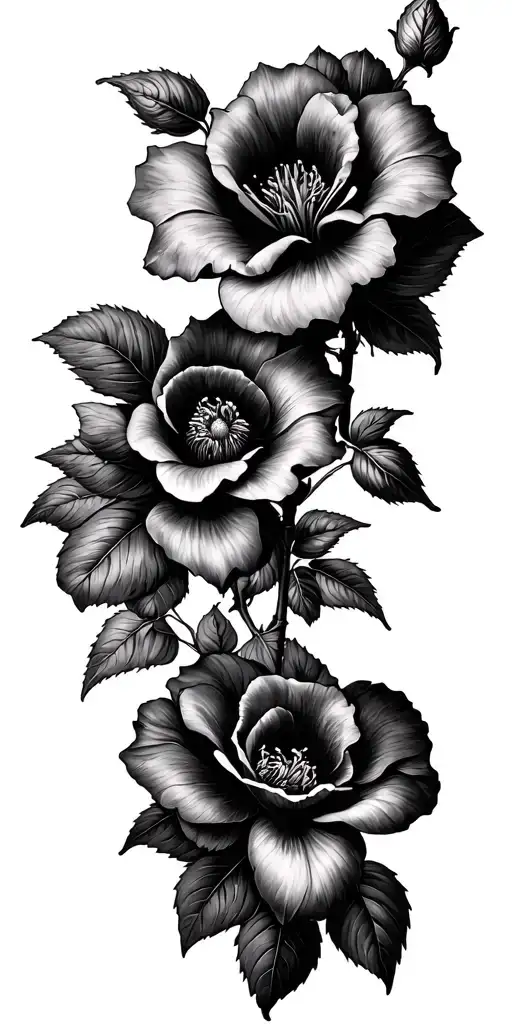 ylang ylang, trillium,orchard, carnations, rose vine tattoo design idea