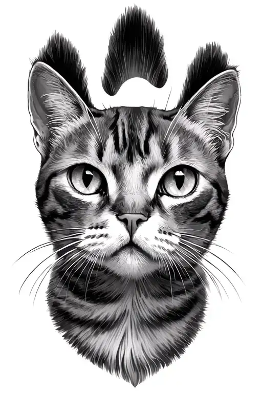 cat paw print with cat nose and eyes looking tattoo design idea