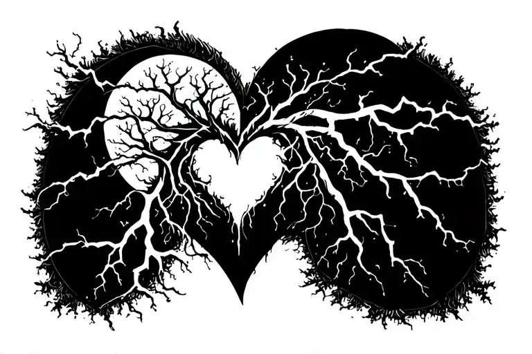 blackwork gothic intricate cyber sigilism heart and lightning tree roots for  a full forearm and hand  tattoo design idea