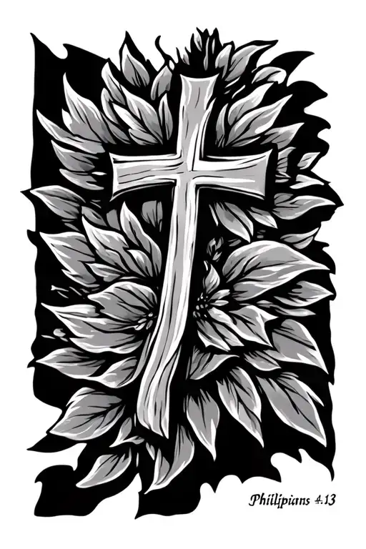 Philippians 4:13 written with cross tattoo design idea