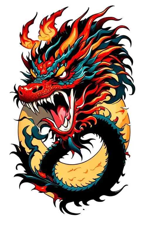Japanese demon attacking dragon tattoo design idea
