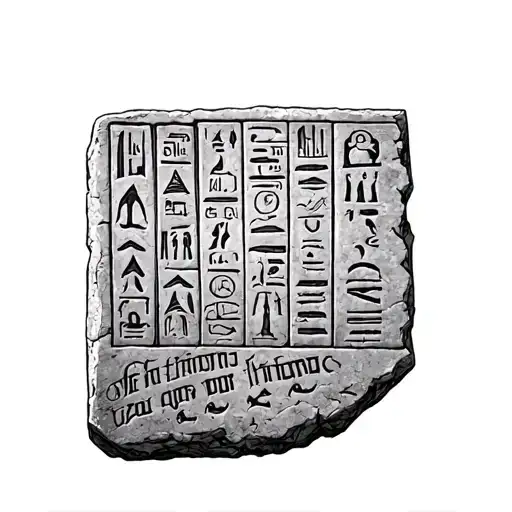 A tattoo based on the Rosetta stone with HARRY spelled in hieroglyphics on the first line, HARRY spelled in Italian on t tattoo design idea