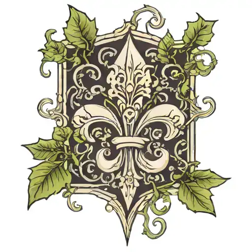 fleur de Lis trapped in vines growing tattoo design idea