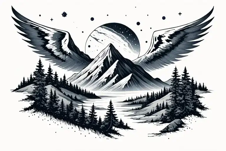 nature mountain and astronomy physical representation tattoo design idea
