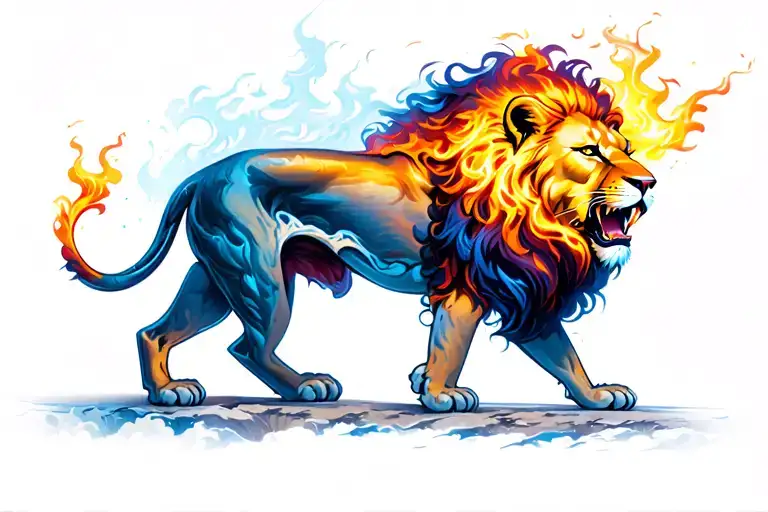 lion made of fire and muscle giving a cosmic feel tattoo design idea