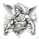 zeus with cloud background and rays with gu brath temples tattoo design idea