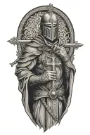 crusader man holding cross wrapped tattoo design idea