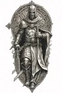 crusader man holding cross wrapped tattoo design idea
