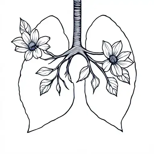 a pair of lungs half flowers blooming tattoo design idea