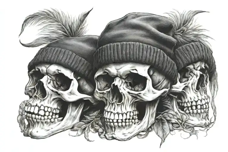 Three skulls with a beanie tattoo design idea