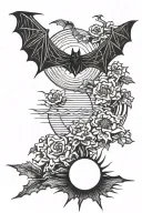 bat and rising sun tattoo design idea
