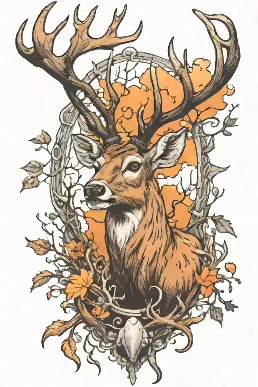 hunting and deer antlers tattoo design idea