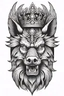 angry boar with wings wearing a crown with blue eyes tattoo design idea