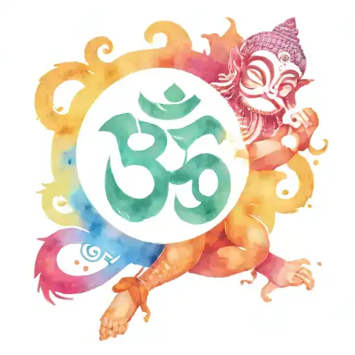 hanuman gada with om symbol surrounded tattoo design idea