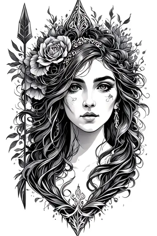 ametrius goddess arrow tattoo design idea