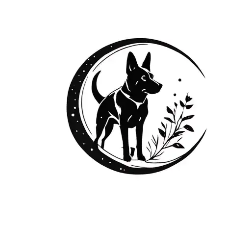 German Shepherd Dog silhouette in a crescent moon  tattoo design idea