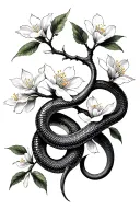 Apple blossom tree branch with a snake intertwined tattoo design idea