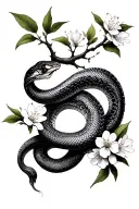 Apple blossom tree branch with a snake intertwined tattoo design idea