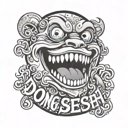 smile with the word dong sesh as the eyes and shenanigans as the mouth  tattoo design idea