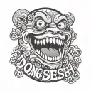 smile with the word dong sesh as the eyes and shenanigans as the mouth  tattoo design idea