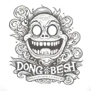 smile with the word dong sesh as the eyes and shenanigans as the mouth  tattoo design idea