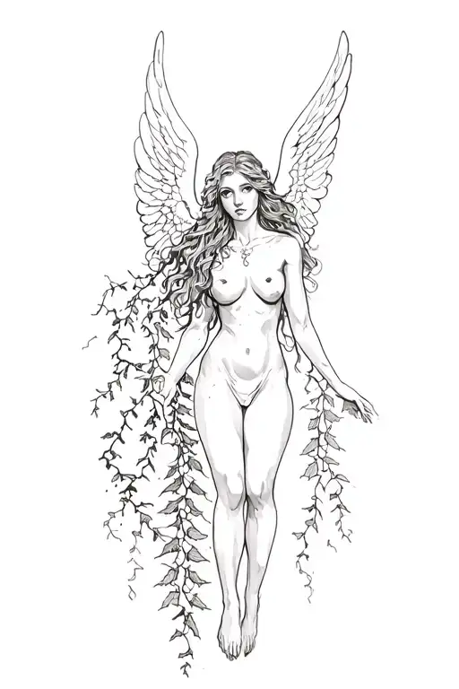 angel falling and poison ivy vines tattoo design idea