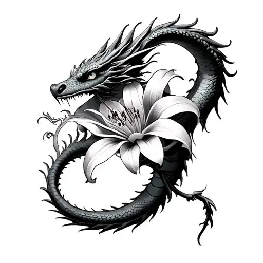 POLYNESIAN STYLE, SPIDER LILY FLOWER, DRAGON tattoo design idea