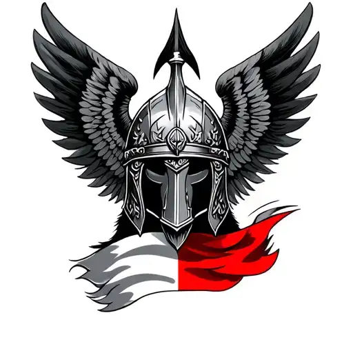helmet of polish winged hussar, polish flag tattoo design idea