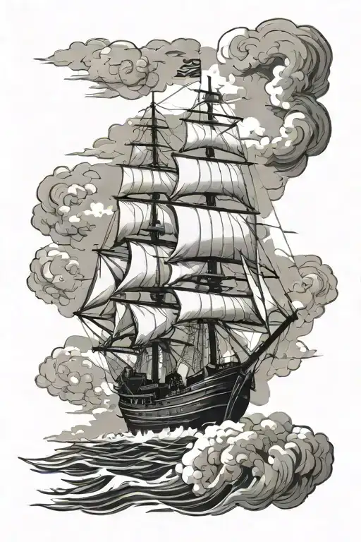 seaman ship sailing through a sky tattoo design idea