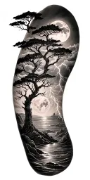 viking rume and moon and tree and lightning bolt tattoo design idea